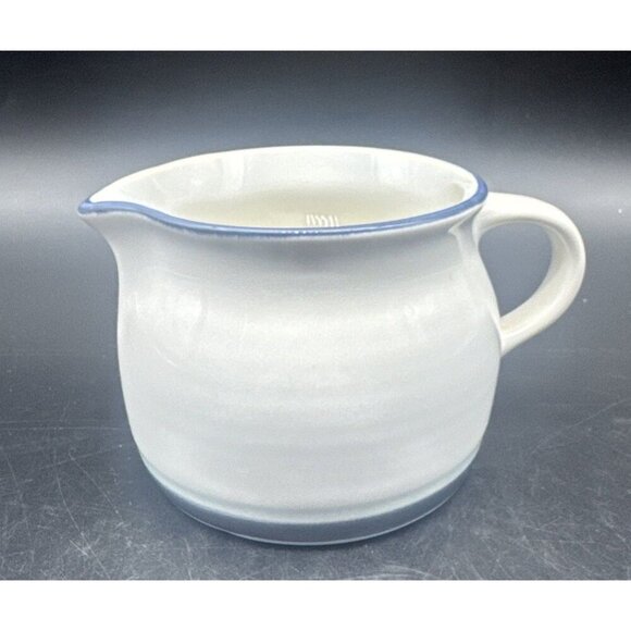 VTG Pfaltzgraff AURA Ceramic Gravy Boat Pitcher Blue Bands Made in USA - Picture 1 of 9